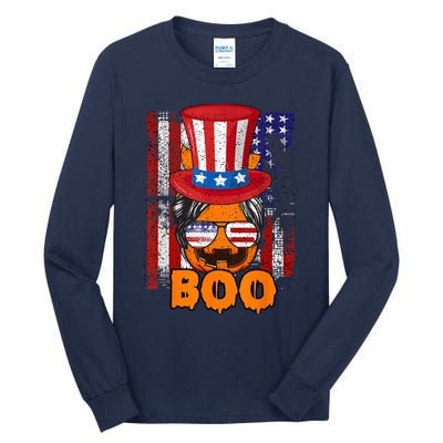 Boo pumpkin messy hair bun sunglasses hat flag usa halloween Tall Long Sleeve T-Shirt