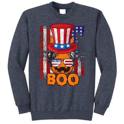 Boo pumpkin messy hair bun sunglasses hat flag usa halloween Sweatshirt