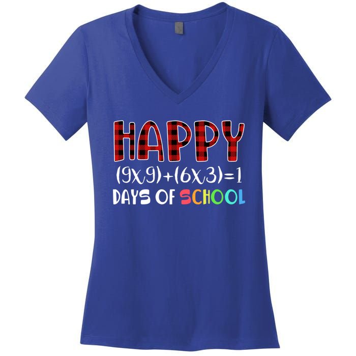 Buffalo Plaid Math Equation Nerdy Geeky 100 Days Y'all Meaningful Gift Women's V-Neck T-Shirt