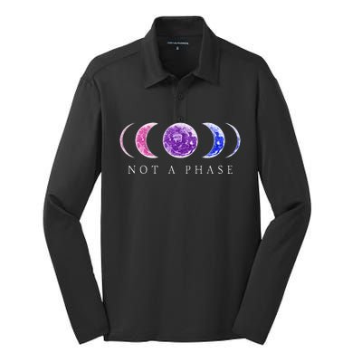 Bi Pride Not a Phase Moon Phase Bisexual Colors Silk Touch Performance Long Sleeve Polo