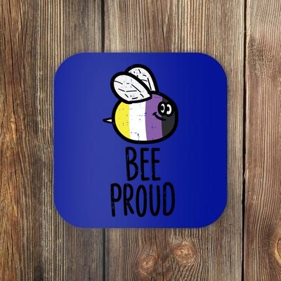 Bee Proud Nonbinary Pride Non Binary Enby Nb Flag Lgbtq Funny Gift Coaster