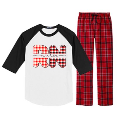 Buffalo Plaid Nurse Print Raglan Sleeve Pajama Set