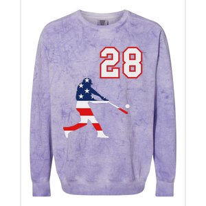 Baseball Player Number 28 With American Usa Flag Colorblast Crewneck Sweatshirt