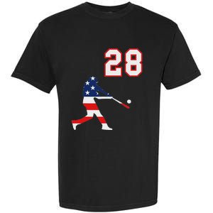 Baseball Player Number 28 With American Usa Flag Garment-Dyed Heavyweight T-Shirt