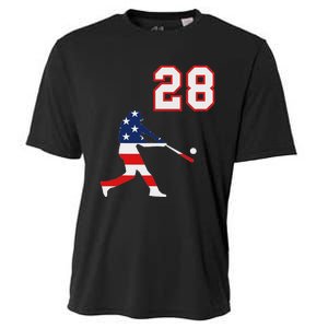 Baseball Player Number 28 With American Usa Flag Cooling Performance Crew T-Shirt