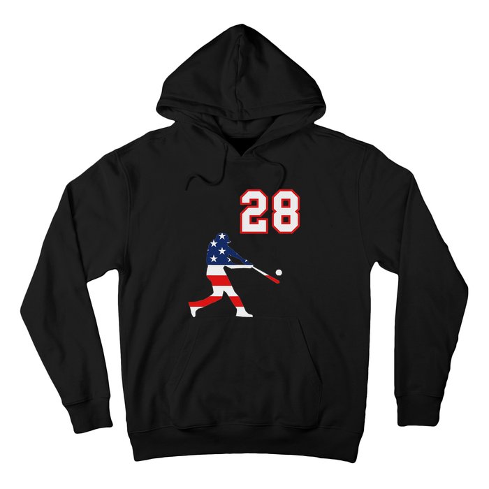 Baseball Player Number 28 With American Usa Flag Hoodie