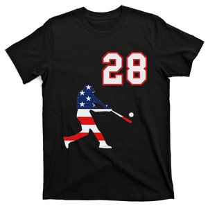 Baseball Player Number 28 With American Usa Flag T-Shirt