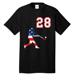 Baseball Player Number 28 With American Usa Flag Tall T-Shirt