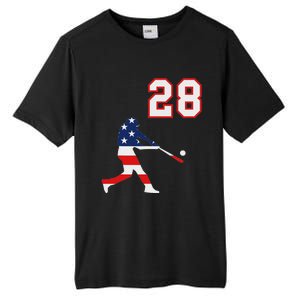 Baseball Player Number 28 With American Usa Flag Tall Fusion ChromaSoft Performance T-Shirt