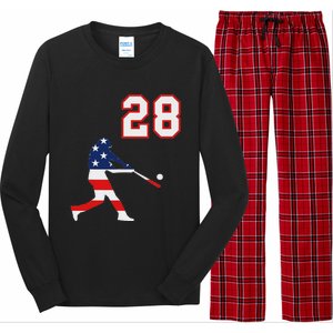 Baseball Player Number 28 With American Usa Flag Long Sleeve Pajama Set