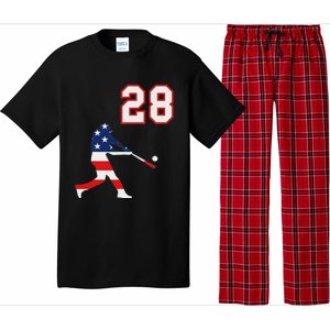 Baseball Player Number 28 With American Usa Flag Pajama Set