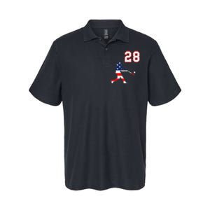 Baseball Player Number 28 With American Usa Flag Softstyle Adult Sport Polo