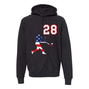 Baseball Player Number 28 With American Usa Flag Premium Hoodie