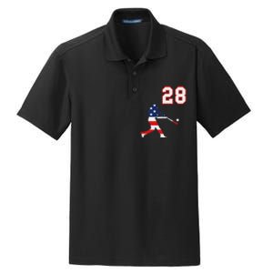 Baseball Player Number 28 With American Usa Flag Dry Zone Grid Polo