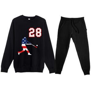 Baseball Player Number 28 With American Usa Flag Premium Crewneck Sweatsuit Set