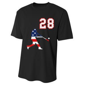 Baseball Player Number 28 With American Usa Flag Performance Sprint T-Shirt