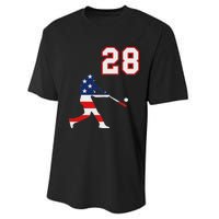 Baseball Player Number 28 With American Usa Flag Performance Sprint T-Shirt