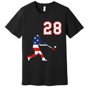 Baseball Player Number 28 With American Usa Flag Premium T-Shirt