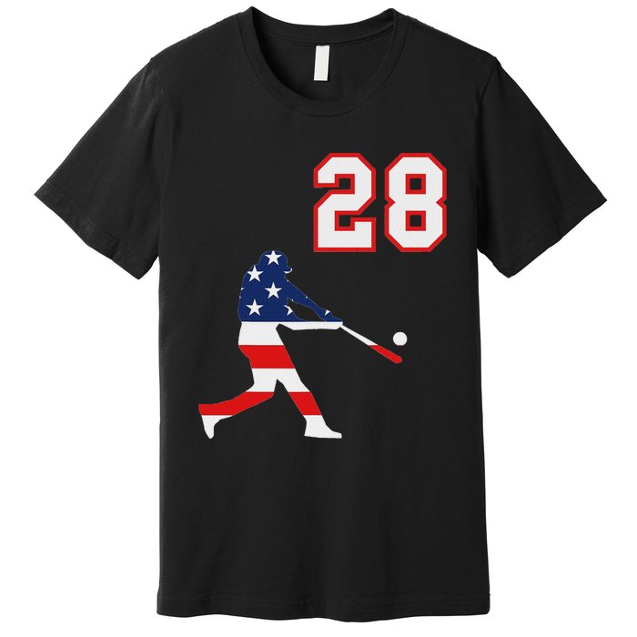 Baseball Player Number 28 With American Usa Flag Premium T-Shirt