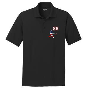 Baseball Player Number 28 With American Usa Flag PosiCharge RacerMesh Polo