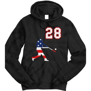 Baseball Player Number 28 With American Usa Flag Tie Dye Hoodie