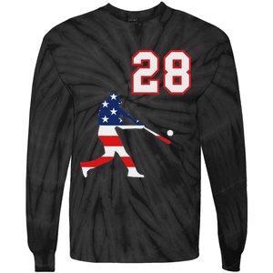 Baseball Player Number 28 With American Usa Flag Tie-Dye Long Sleeve Shirt