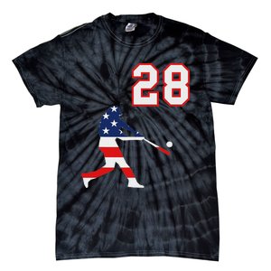 Baseball Player Number 28 With American Usa Flag Tie-Dye T-Shirt