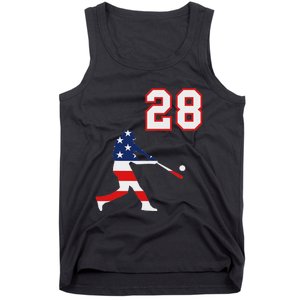 Baseball Player Number 28 With American Usa Flag Tank Top