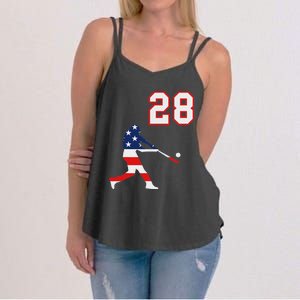 Baseball Player Number 28 With American Usa Flag Women's Strappy Tank