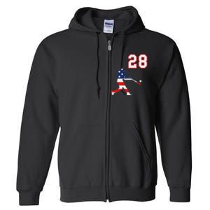 Baseball Player Number 28 With American Usa Flag Full Zip Hoodie