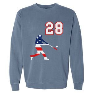 Baseball Player Number 28 With American Usa Flag Garment-Dyed Sweatshirt