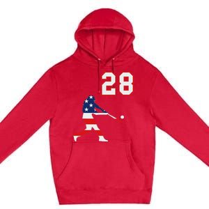 Baseball Player Number 28 With American Usa Flag Premium Pullover Hoodie