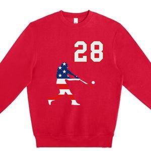 Baseball Player Number 28 With American Usa Flag Premium Crewneck Sweatshirt