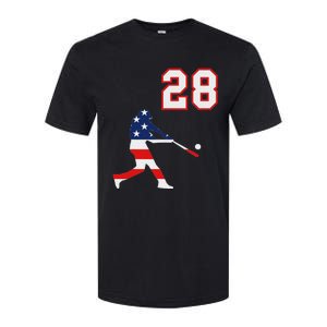 Baseball Player Number 28 With American Usa Flag Softstyle CVC T-Shirt