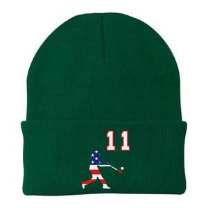 Baseball Player Number 11 With American Usa Flag Knit Cap Winter Beanie