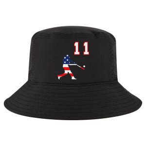 Baseball Player Number 11 With American Usa Flag Cool Comfort Performance Bucket Hat