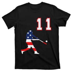 Baseball Player Number 11 With American Usa Flag T-Shirt