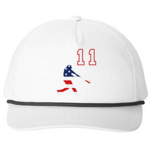 Baseball Player Number 11 With American Usa Flag Snapback Five-Panel Rope Hat