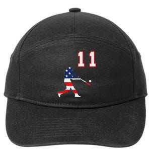 Baseball Player Number 11 With American Usa Flag 7-Panel Snapback Hat