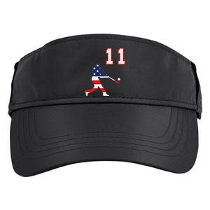 Baseball Player Number 11 With American Usa Flag Adult Drive Performance Visor