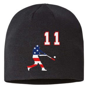 Baseball Player Number 11 With American Usa Flag Sustainable Beanie