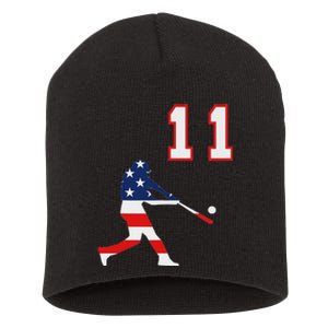 Baseball Player Number 11 With American Usa Flag Short Acrylic Beanie