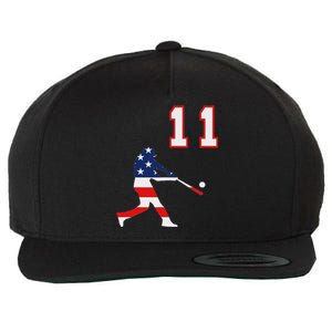 Baseball Player Number 11 With American Usa Flag Wool Snapback Cap