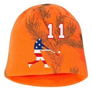 Baseball Player Number 11 With American Usa Flag Kati - Camo Knit Beanie