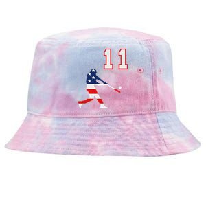 Baseball Player Number 11 With American Usa Flag Tie-Dyed Bucket Hat