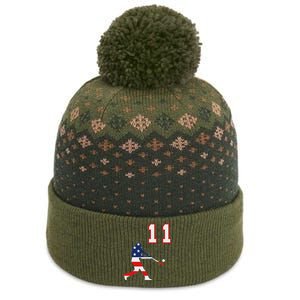 Baseball Player Number 11 With American Usa Flag The Baniff Cuffed Pom Beanie