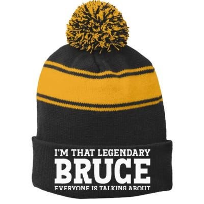 Bruce Personal Name Funny Bruce Stripe Pom Pom Beanie