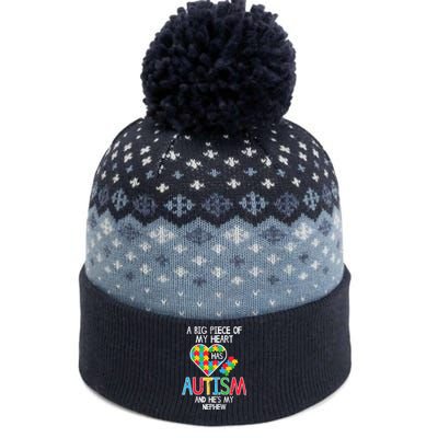 Big Piece Of My Heart Has Autism Nephew Awareness Aunt Uncle The Baniff Cuffed Pom Beanie