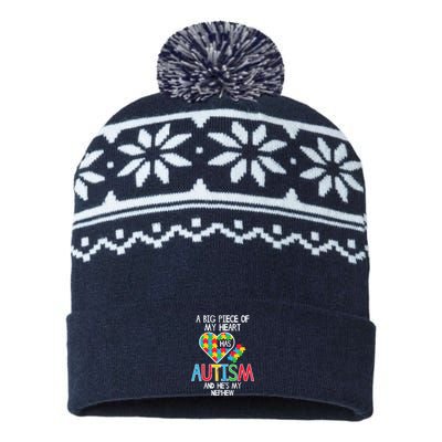 Big Piece Of My Heart Has Autism Nephew Awareness Aunt Uncle USA-Made Snowflake Beanie