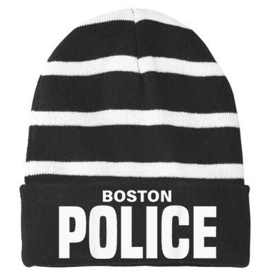 Boston Police Officer Massachusetts Policeman Duty Striped Beanie with Solid Band